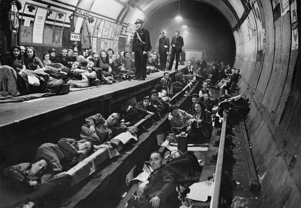 London residents taking shelter in underground.