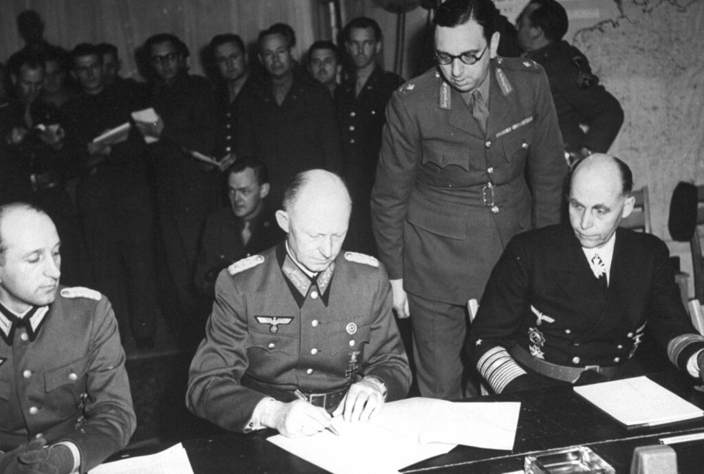 General Jodl signing the German surrender.