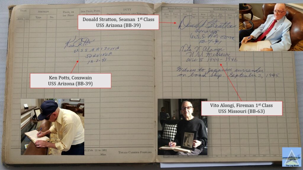 Signatures of Stratton, Potts and Alongi  - Pearl Harbor survivors.
